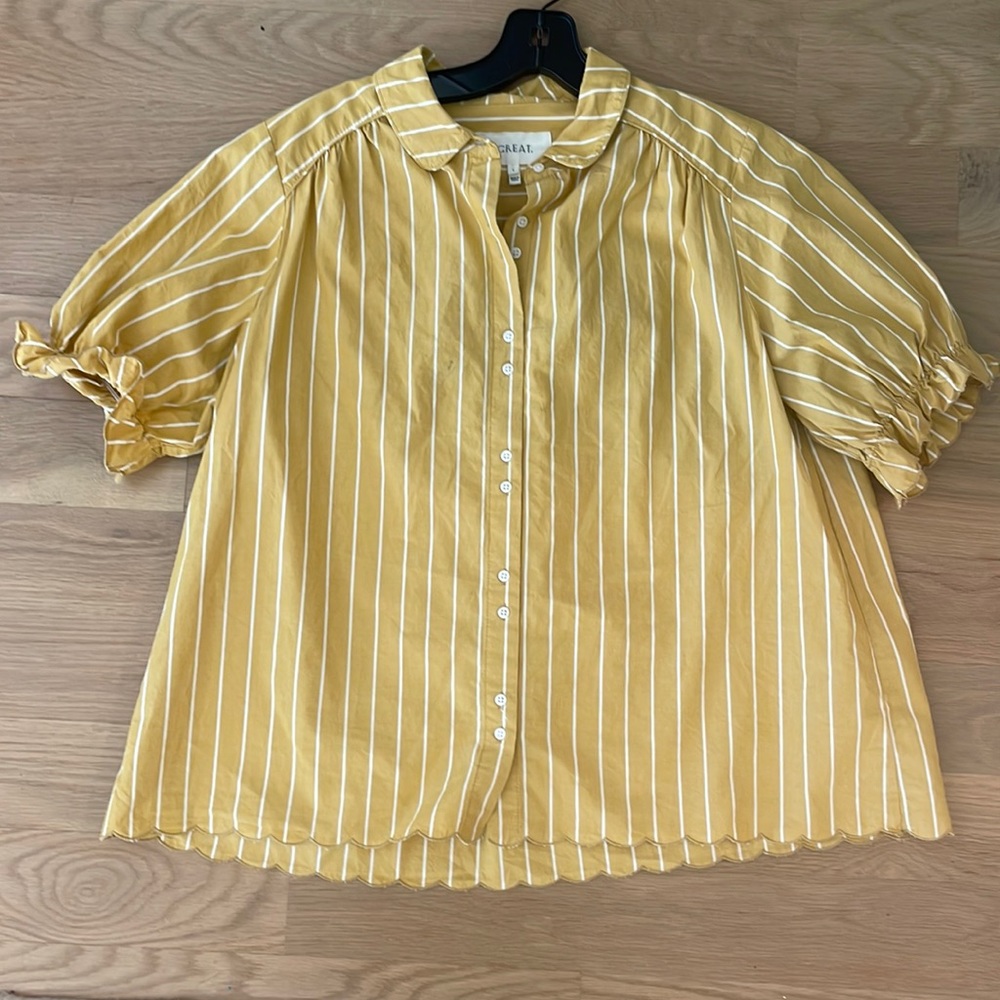 COPY - The Great. Yellow striped top with scallop edge